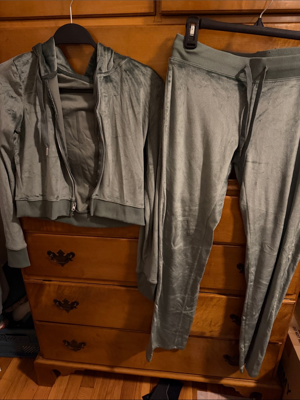 Green Aerie Velour cropped zip up and pants